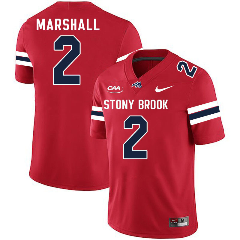 Stony Brook Seawolves #2 Malachi Marshall College Football Jerseys Stitched-Red